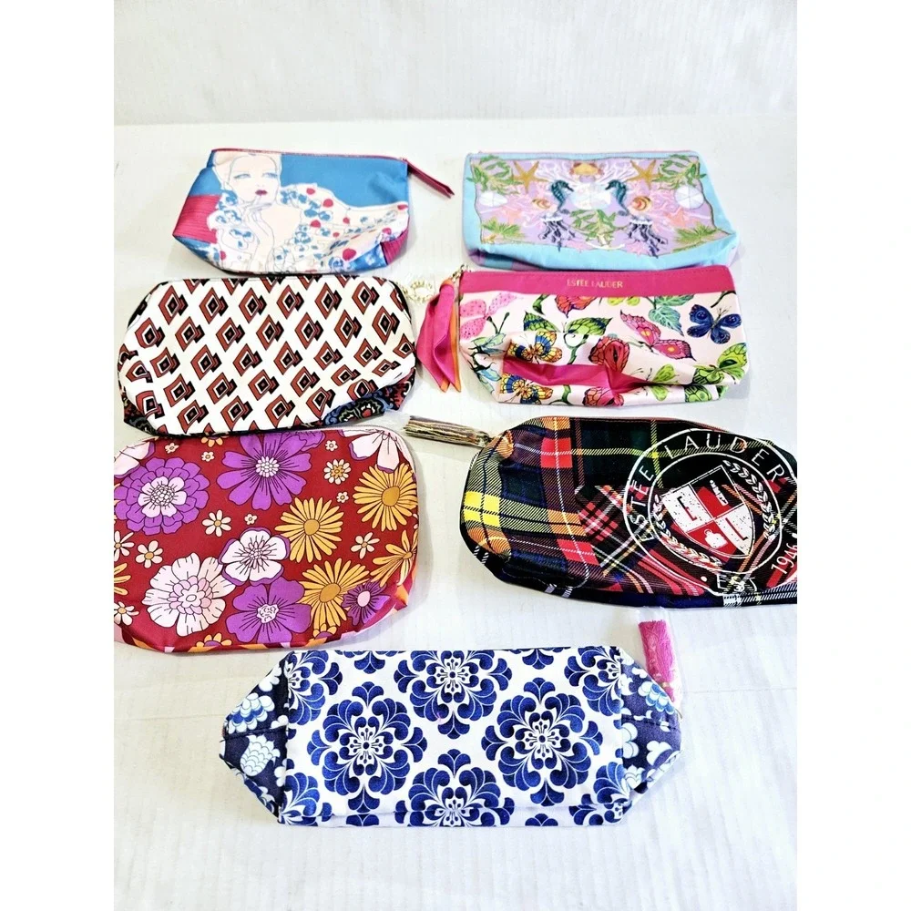 NEW‎ Estee Lauder Makeup Bags Lot Of 7 Unique Colors And Designs